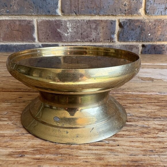 Brass Pedestal 4” Pillar Candle Holder 2 3/8” Tall Vintage Felt Bottom - Picture 1 of 5